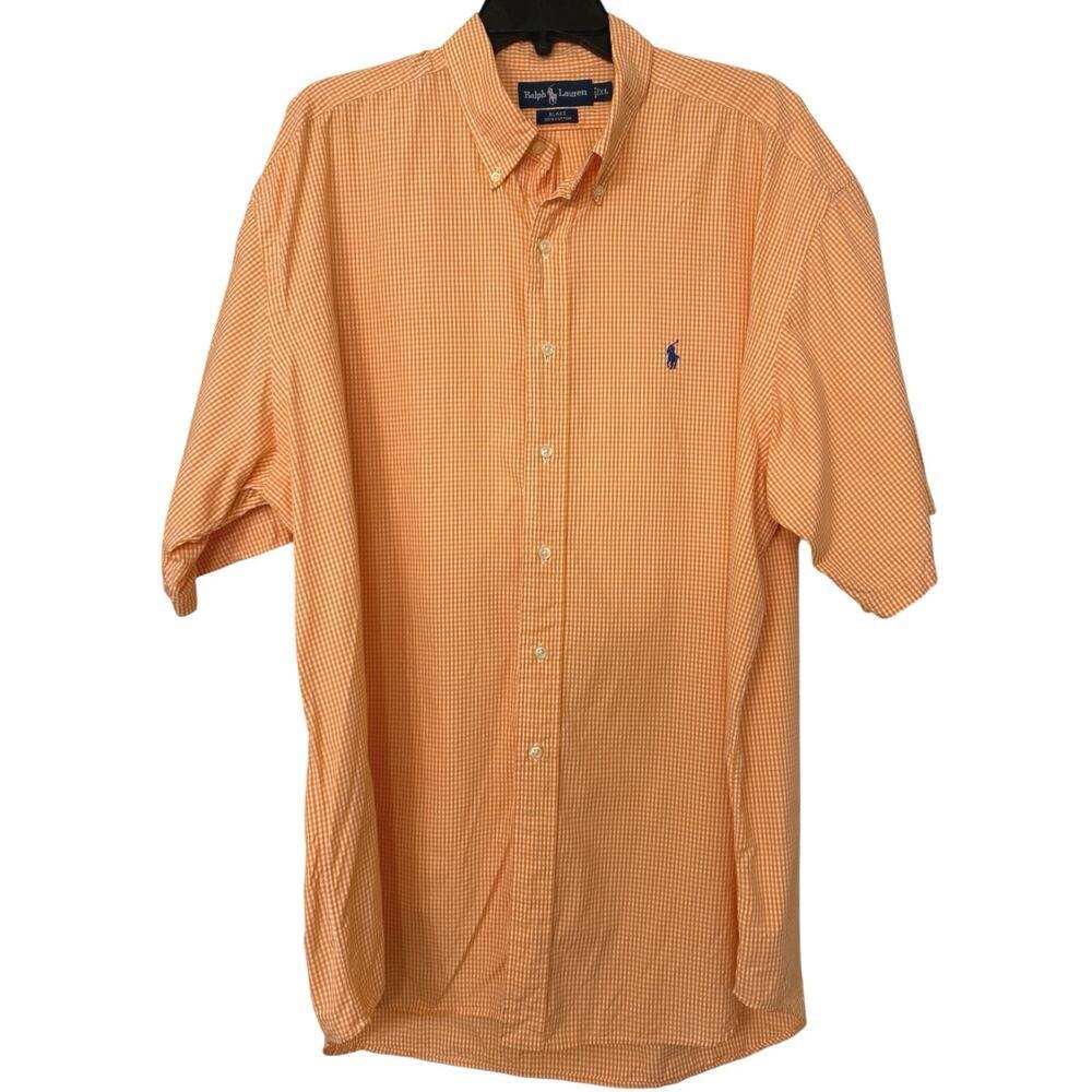 Ralph Lauren Blake Cotton Orange Gingham Plaid Short Sleeve Button Down Shirt XL